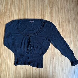 Betsey Johnson Black Eyelet Knit Cropped Cardigan